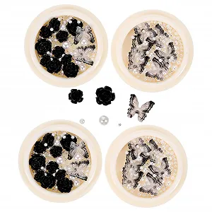 Цветок Стразы для ногтей FRCOLOR Черный 4 коробки Серебро - Фото 1
