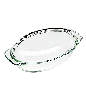 Форма для запікання овальна з кришкою Прозоре жаростійке боросилікатне скло - Фото 1