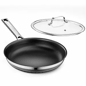 Пательня Innerwell Титан-кераміка 28 см, індукційна, з кришкою, нержавіюча сталь, антипригарне покриття, для духовки, без PFOA, для всіх плит, чорна - Фото 1