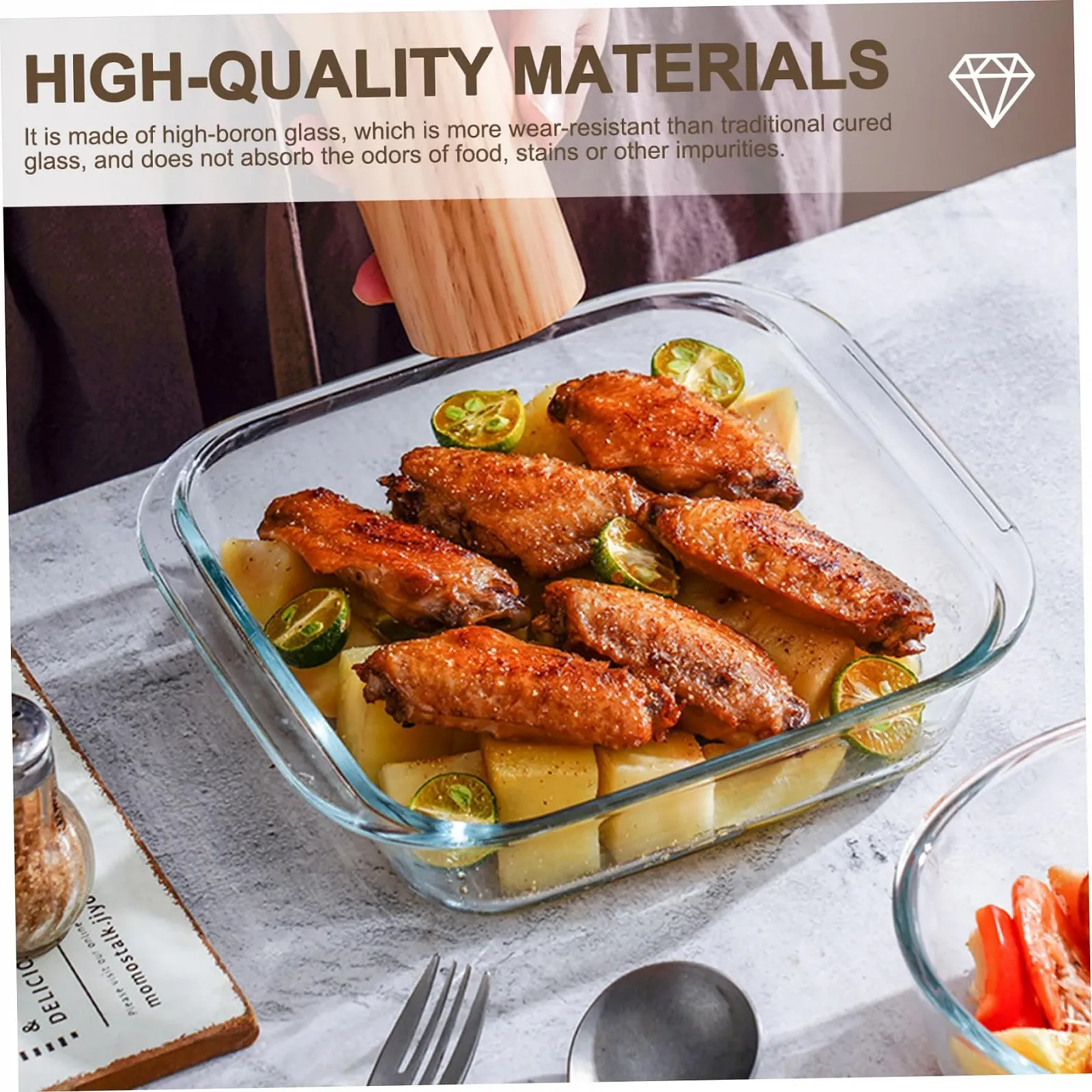 Форма для запікання скляна 8 x 7 x 2 дюйми квадратна термостійка до 400 °C для духовки аерофритюрниці, фото №7 Форма для запікання скляна 8 x 7 x 2 дюйми квадратна термостійка до 400 °C для духовки аерофритюрниці, фото №7