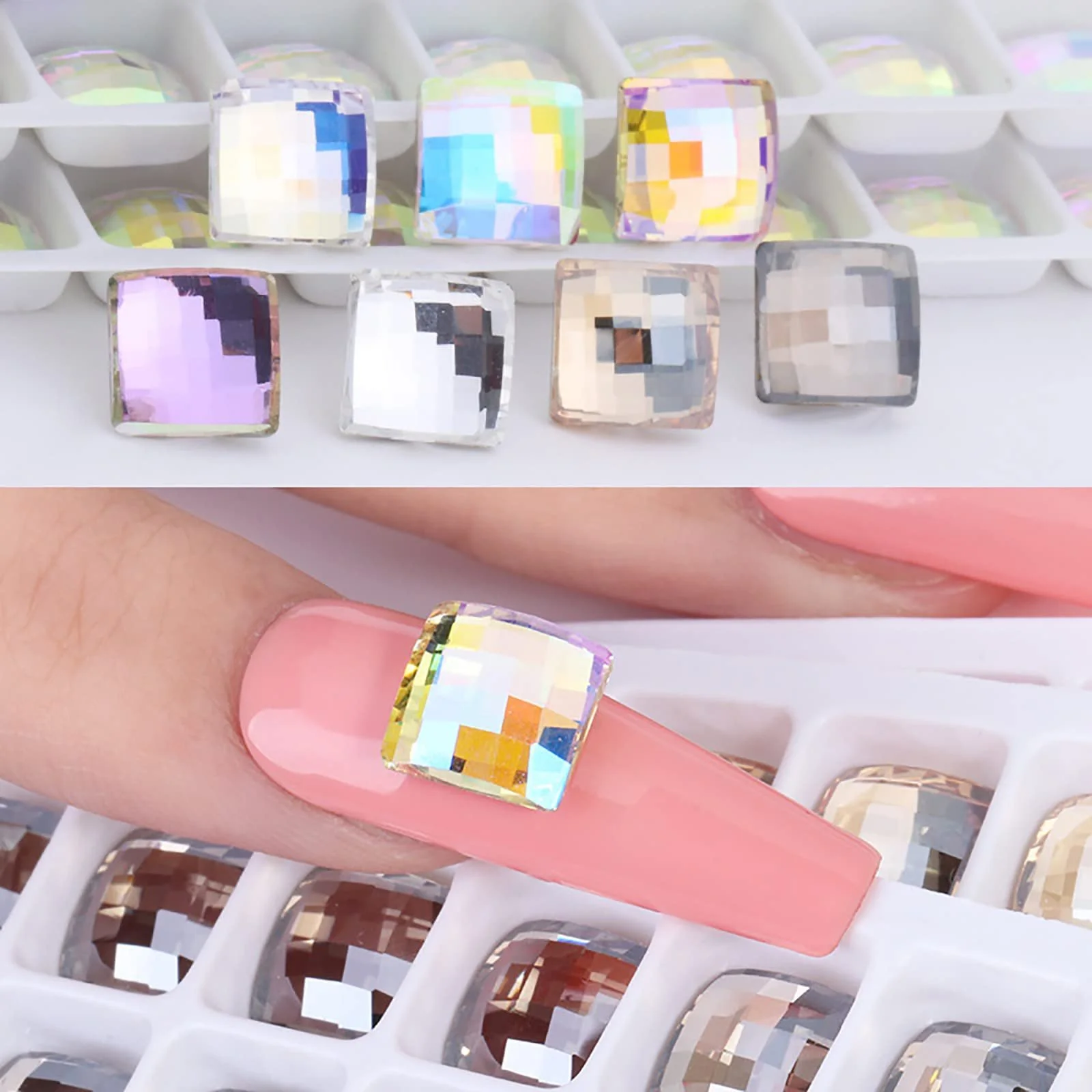 Стрази для нігтів Квадратні Різні кольори 72 шт,, фото №7