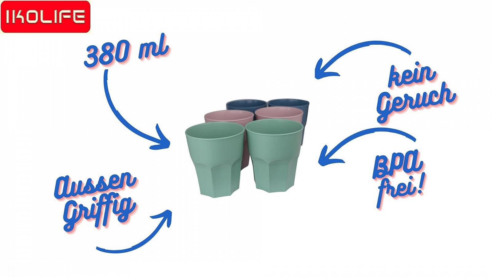 Набір кухлів 6 шт, Пластиковий кухоль Ikolife 3 кольори, 380 мл, фото №3