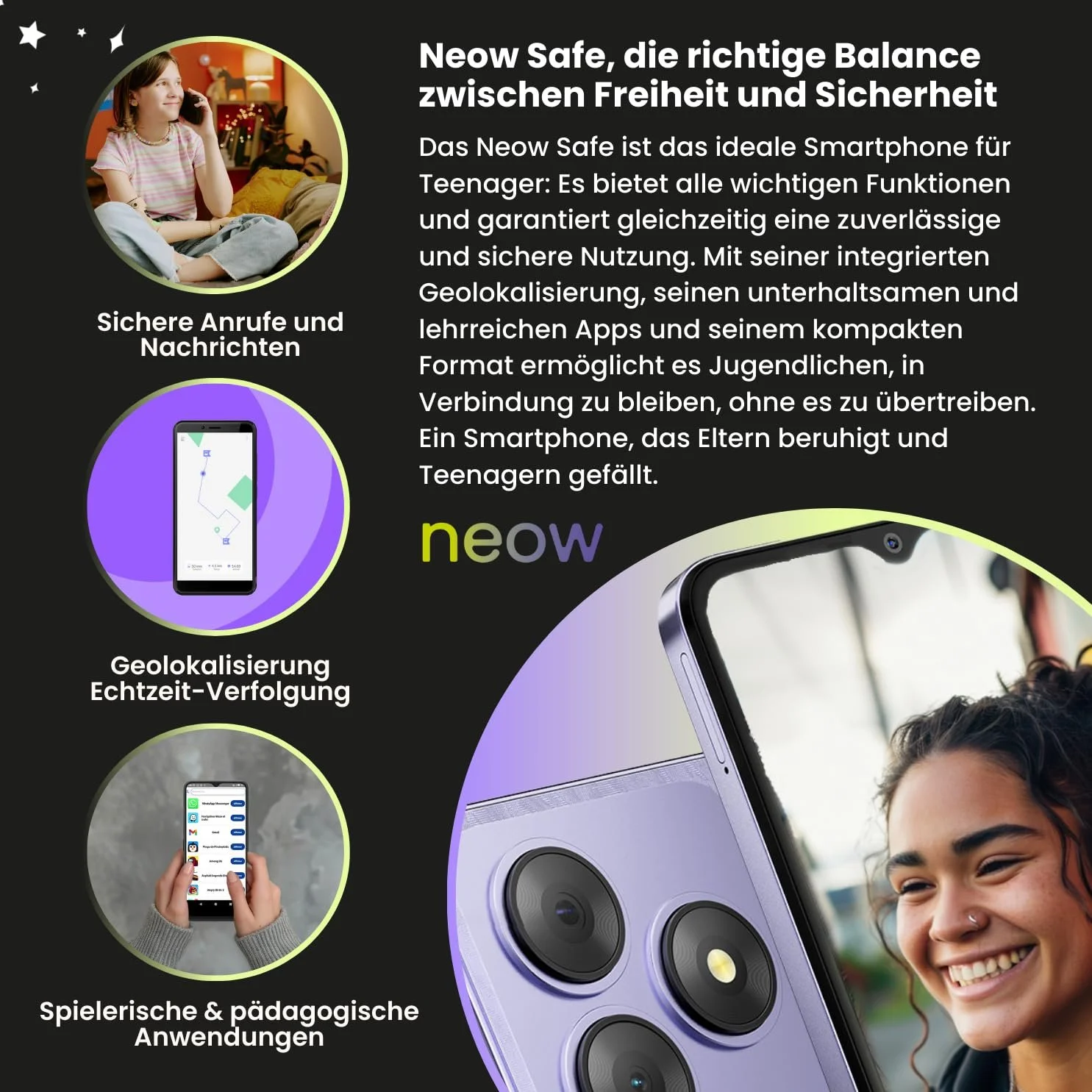 Смартфон Neow Secure Android 14 4G 6.56" HD+ 3GB RAM 5150mAh Black, фото №3