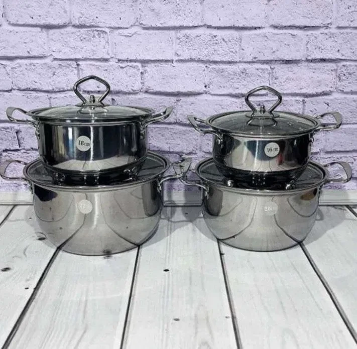 Набор кастрюль 8 предметов из высокопрочной нержавеющей стали GR3558, фото №4 Набор кастрюль 8 предметов из высокопрочной нержавеющей стали GR3558, фото №4