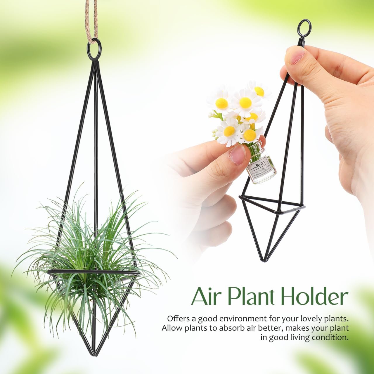 Підвісний тримач для повітряних рослин Happyyami Набір з 4 предметів Металевий Геометричний Залізне мистецтво, фото №3 Підвісний тримач для повітряних рослин Happyyami Набір з 4 предметів Металевий Геометричний Залізне мистецтво, фото №3