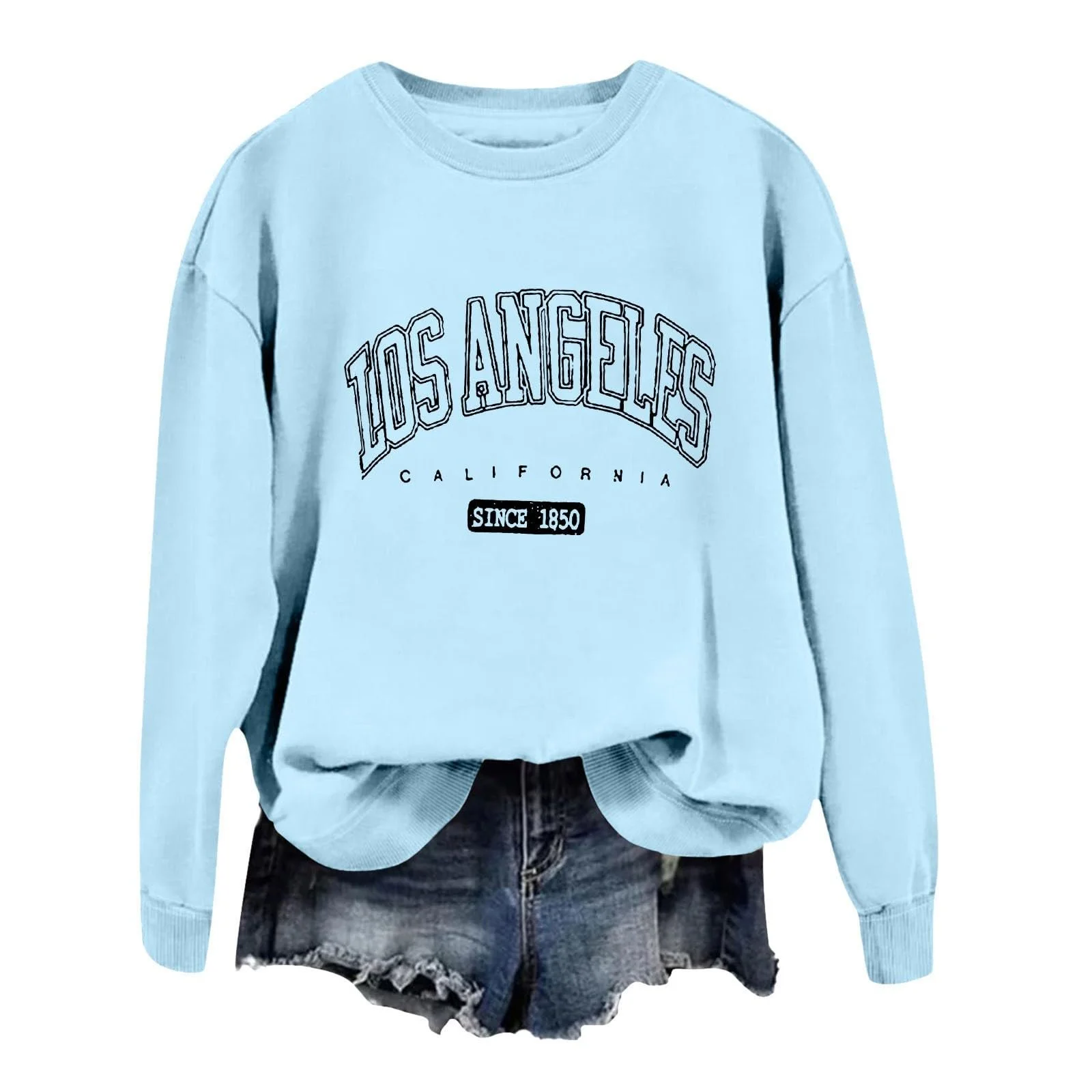 Женский Свитшот Los Angeles Винтажный В стиле колледжа С круглым вырезом С принтом буквы Los Angeles 2025 Мягкий Графический С длинными рукавами Комфортный Backwoods Trendy Solid, фото №1