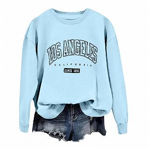 Женский Свитшот Los Angeles Винтажный В стиле колледжа С круглым вырезом С принтом буквы Los Angeles 2025 Мягкий Графический С длинными рукавами Комфортный Backwoods Trendy Solid - Фото 1