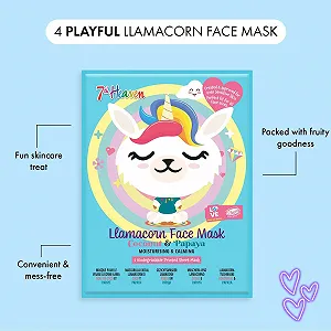 Маска для лица 7th Heaven Llamacorn Мультипак из 4 штук - Увлажняющие детские и подростковые тканевые маски с кокосом и папайей synthetic.ua - Фото 1