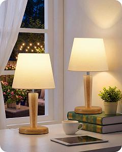 Настільна лампа ZMW13TLDP205 дерев'яна набір з 2 шт E27 3000K/4000K/6500K Біла - Фото 1