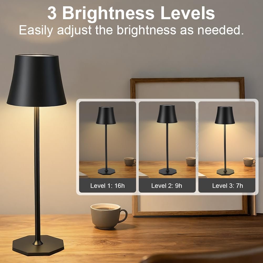 Настільна лампа LED бездротова акумуляторна, сенсорна, димована, для приміщень та вулиці, чорна, фото №5