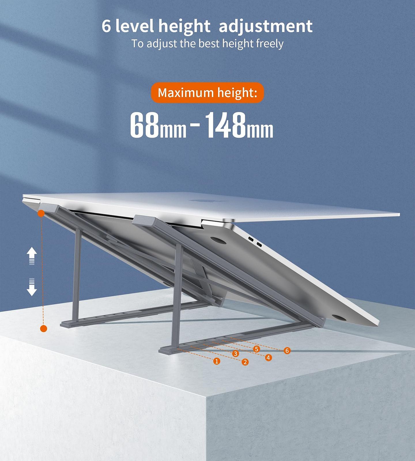 Подставка для ноутбука BHHB, 6 уровней, регулируемая высота, складная вентилируемая алюминиевая подставка, совместимая с MacBook, iPad и другими ноутбуками 9 ~ 17 дюймов, фото №2