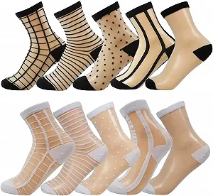 Прозорі шкарпетки Жіночі Мереживні Вишивка Кристал Мода 10 пар - Фото 1