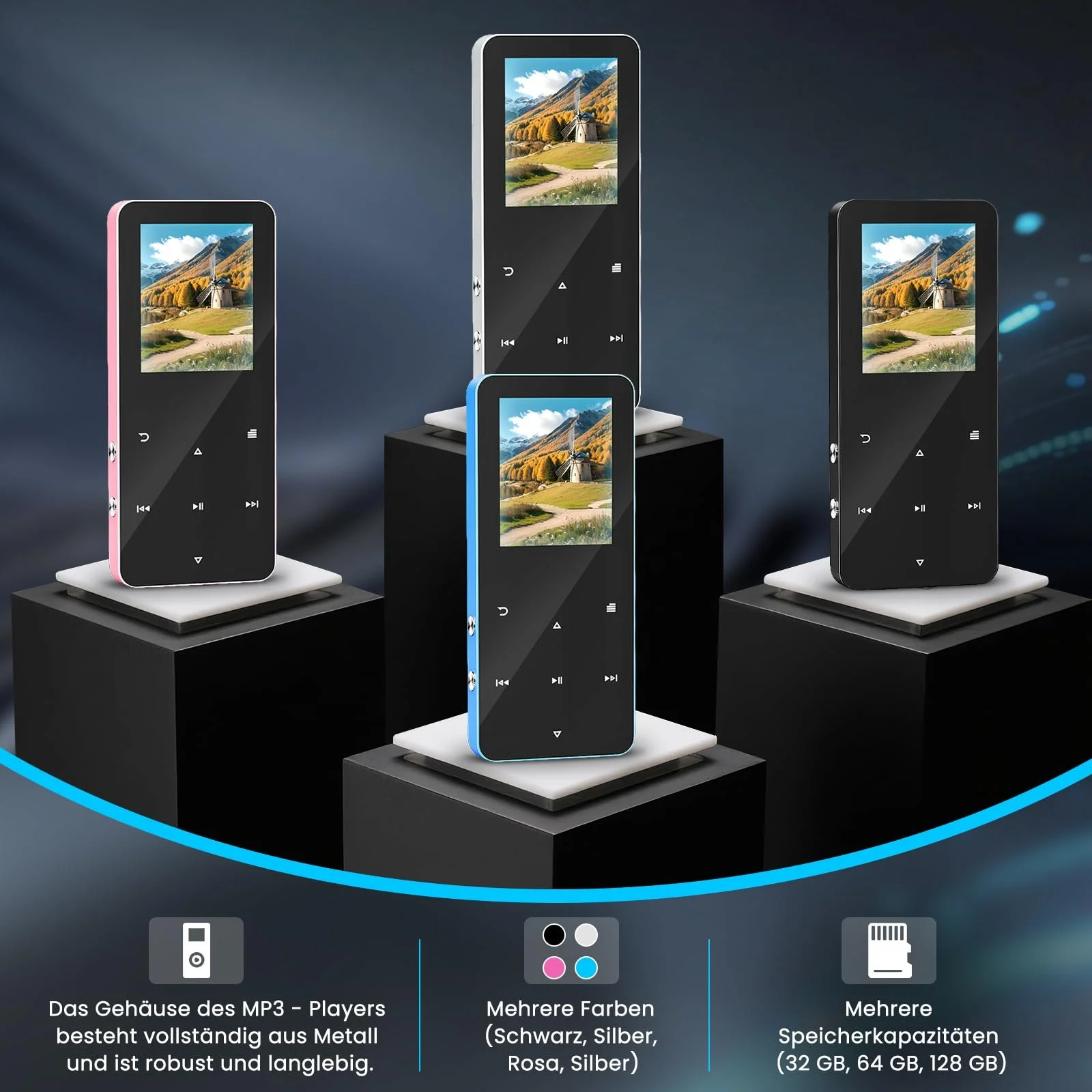 MP3-плеер HOVIN 128GB Bluetooth, с динамиком, наушниками, слотом для TF-карты, цветной экран 1,8 дюйма, FM-радио, видео, запись голоса, спортивный, фото №7