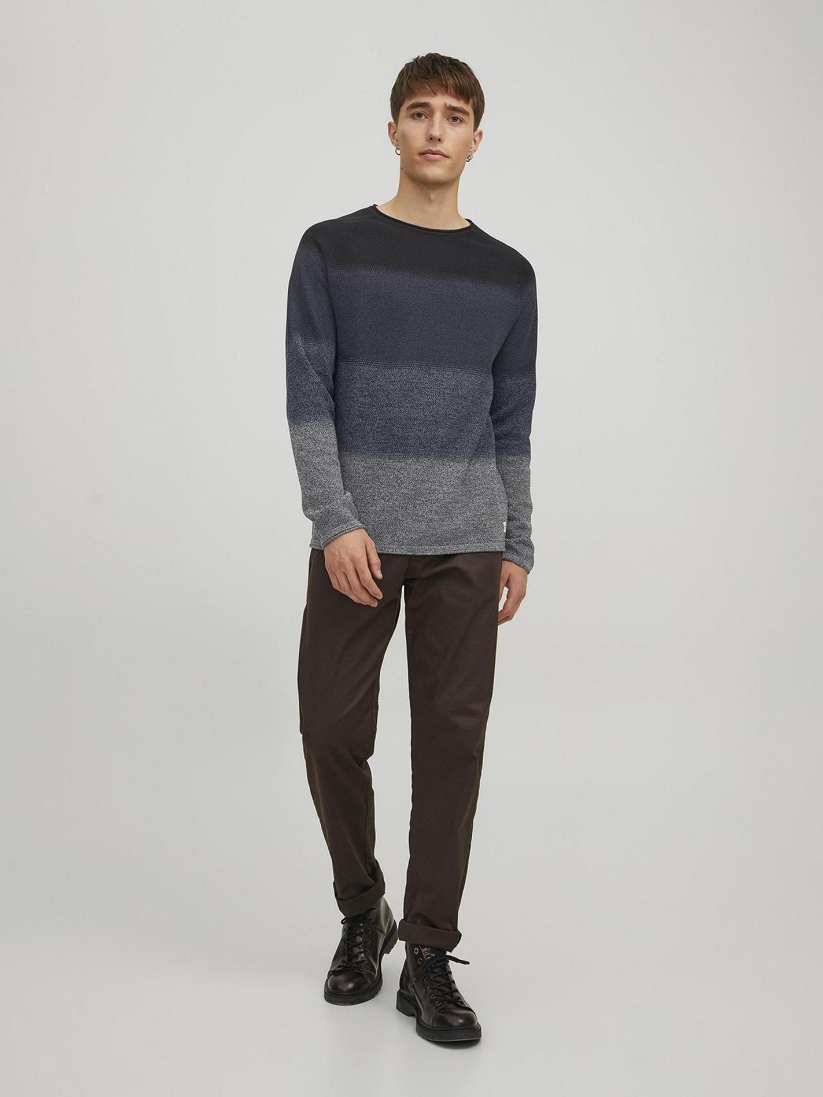 Вязаный пуловер JACK & JONES JJEHILL Мужской с круглым вырезом Базовый Длинный рукав Хлопковая рубашка, фото №5