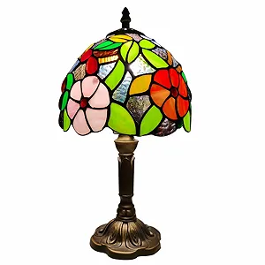 Настільна лампа Tiffany Retro Small E27 LED Квітковий та виноградний візерунок Кольорова - Фото 1