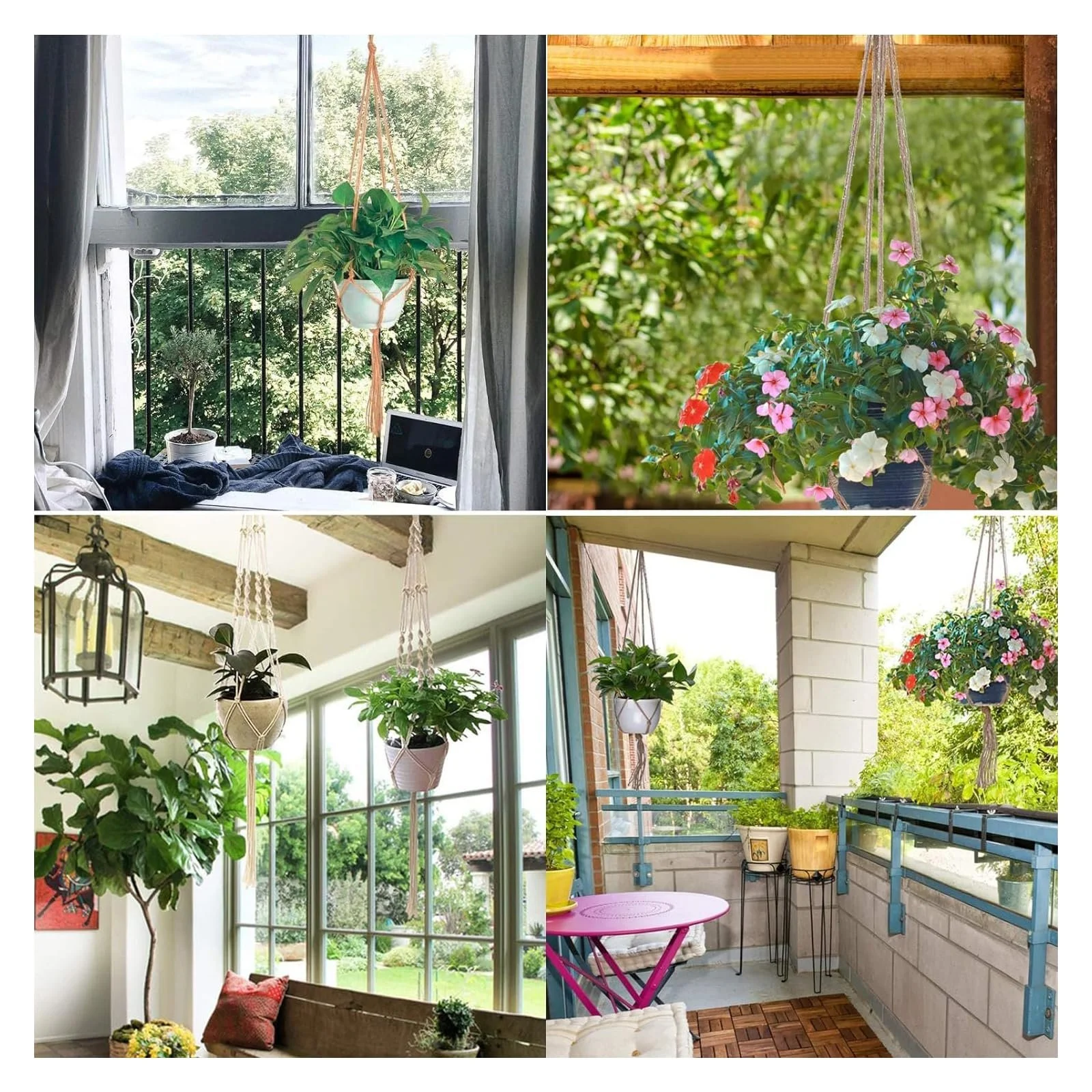 Набір підвісних кошиків WenTigDY 2 шт. макраме 122 см у стилі бохо з бавовни, фото №5