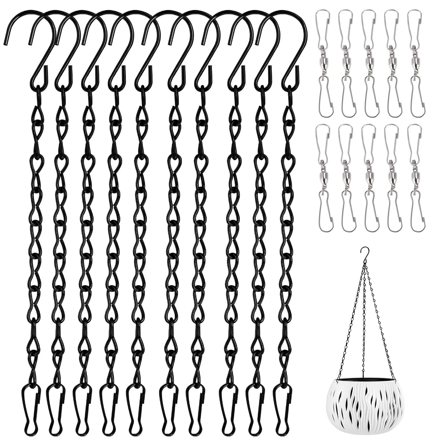 Цепи для подвешивания растений набор 20 шт. 24 см металлические поворотные Black, фото №1