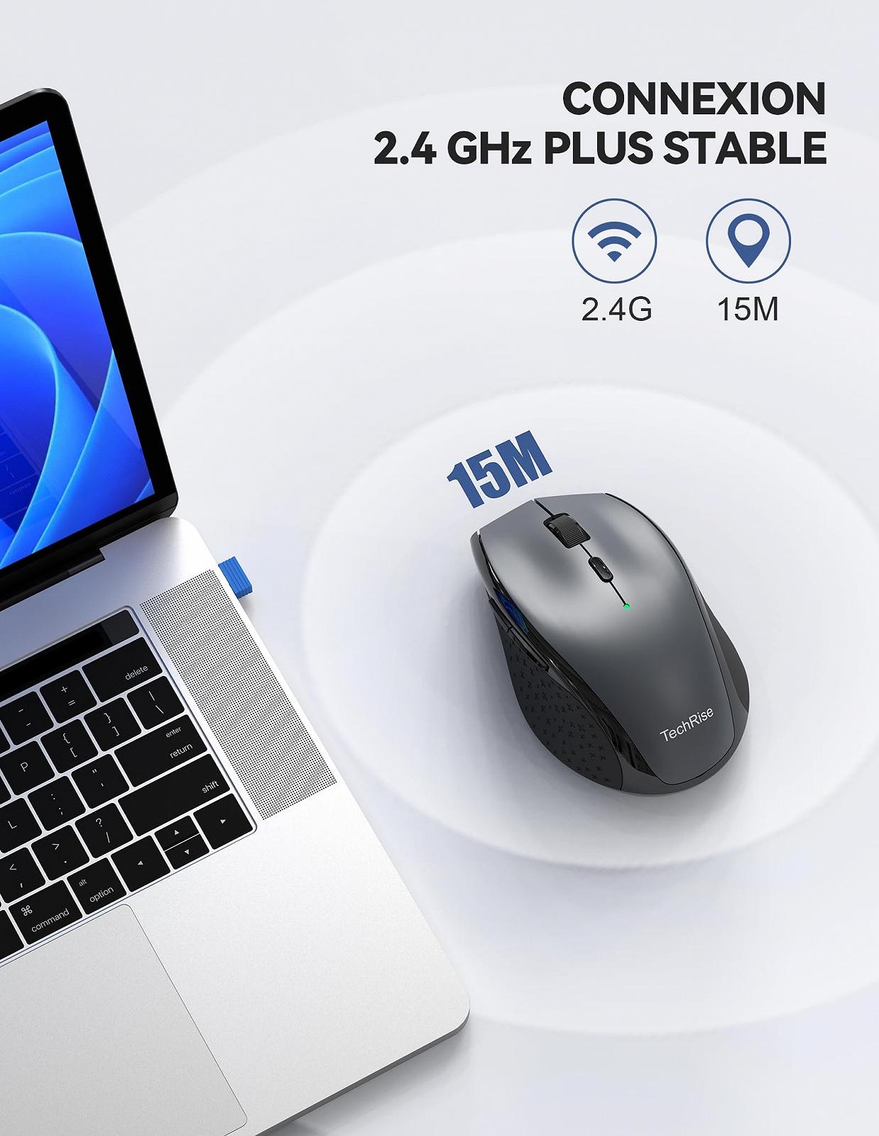 Миша бездротова TechRise оптична 4800 DPI ергономічна 2.4G 6 кнопок портативна сіра, фото №4