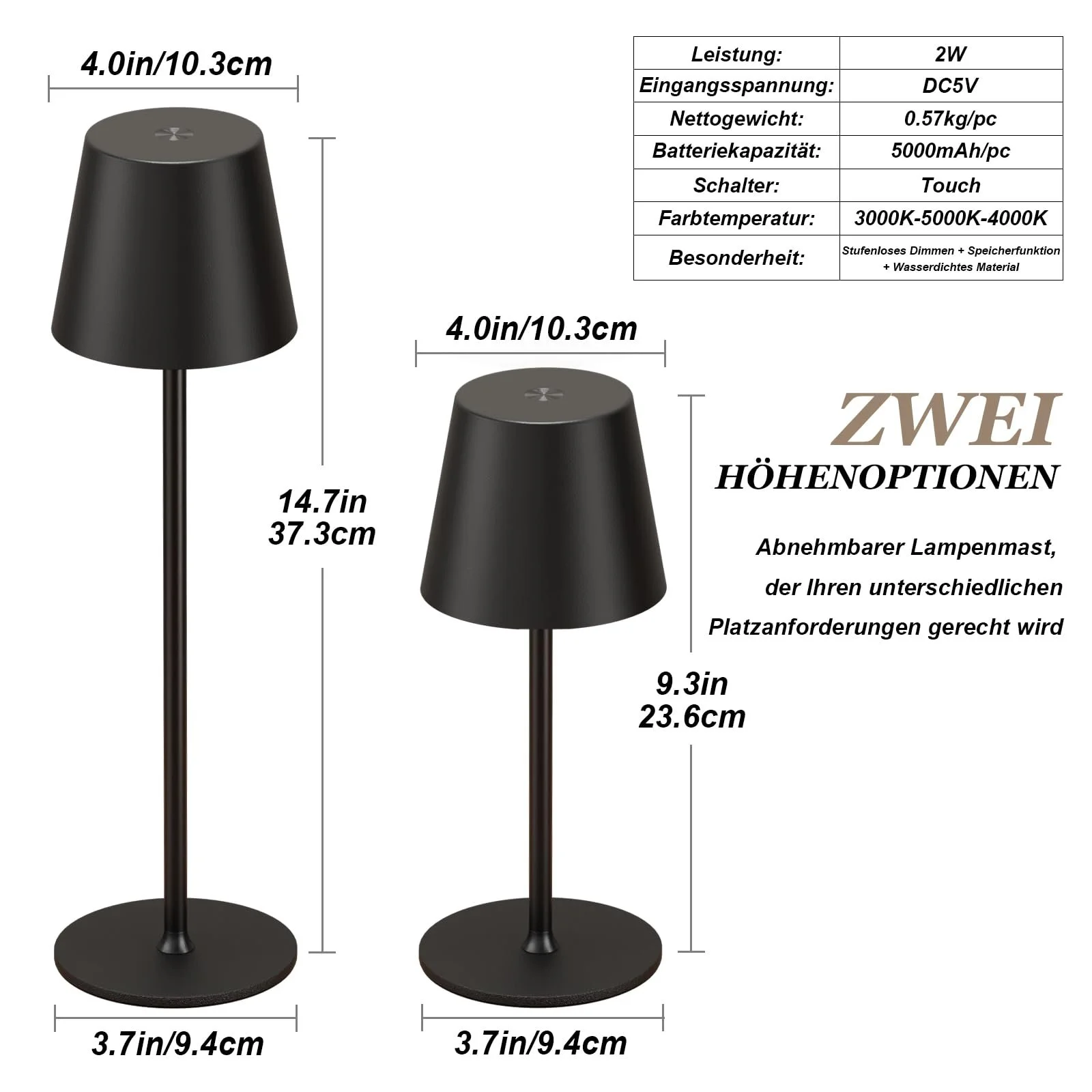 Настільна лампа PreeOtti LED Бездротова Акумуляторна USB-C Чорна, фото №7