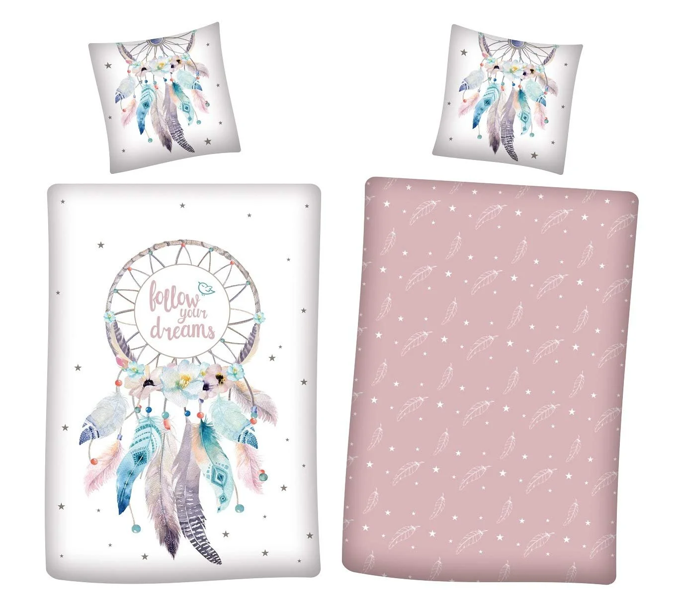 Комплект дитячої постільної білизни Familando Dream Catcher / Bohemian Girl 135 x 200 см + 80 x 80 см, 100% бавовна, рожевий, фото №1