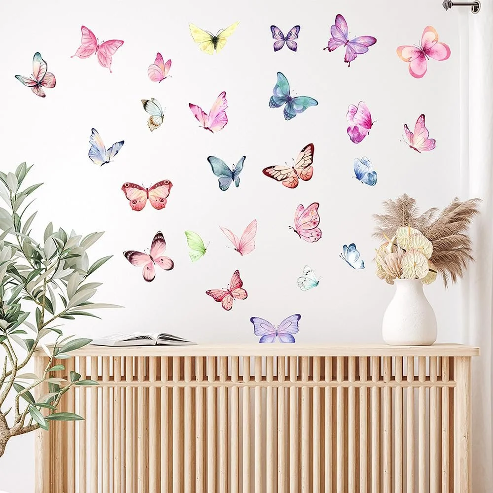 Наклейки на стіну milaosk Набір 150 шт. Метелики Самоклеючі Різнокольорові Рожеві, фото №7
