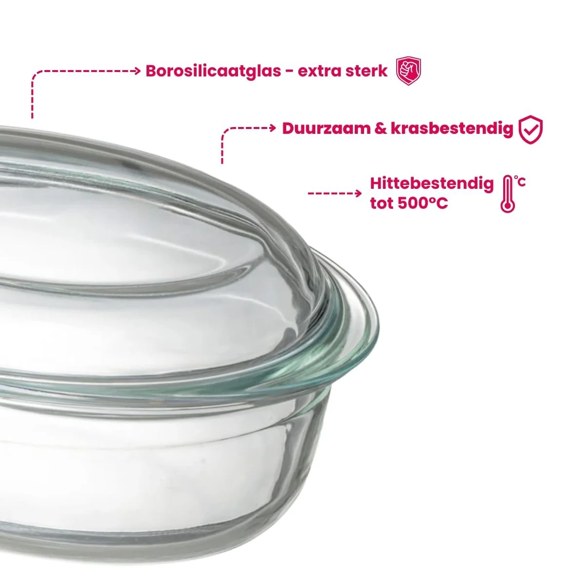 Кастрюля для запекания Стеклянная Термостойкая Овальная с крышкой 28 x 19 см 4 л, фото №4