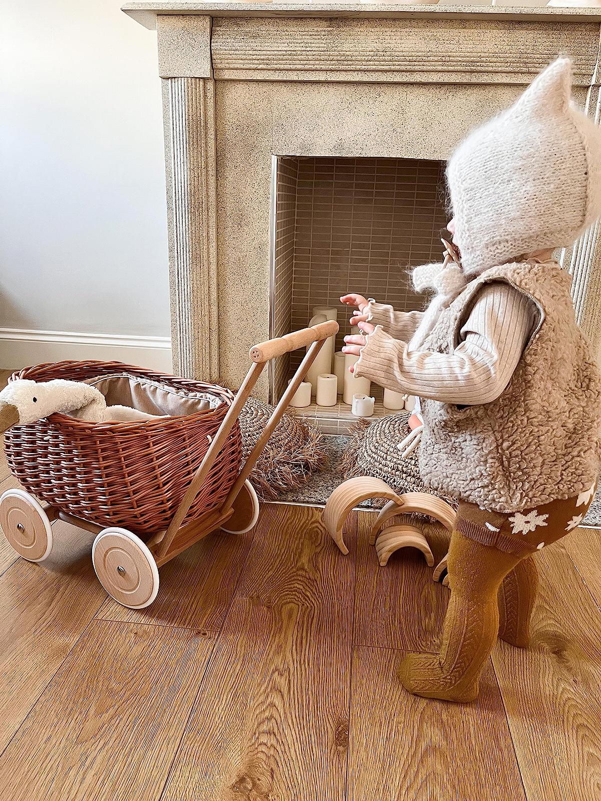 Візок e-wicker24 Wicker Trolley Pendant Basket Doll's Pram Walker Натуральний, фото №9