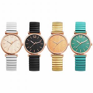 Женские часы JewelryWe с эластичным ремешком из нержавеющей стали, элегантные аналоговые кварцевые наручные часы, женский браслет из нержавеющей стали, модные часы с ремешком и 3D циферблатом с узором листьев - Фото 1