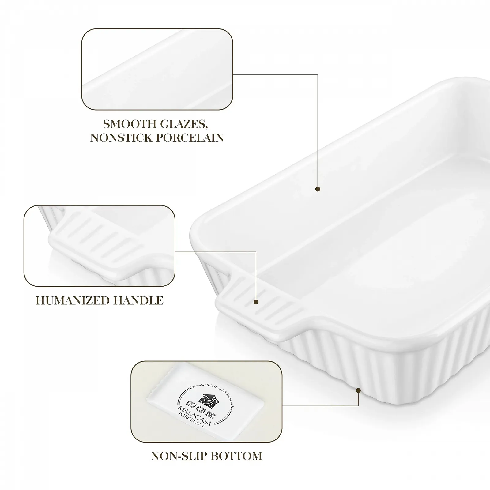 Форма для запекания MALACASA Bake.Bake 37.5 см 3 л керамическая Белая, фото №6 Форма для запекания MALACASA Bake.Bake 37.5 см 3 л керамическая Белая, фото №6