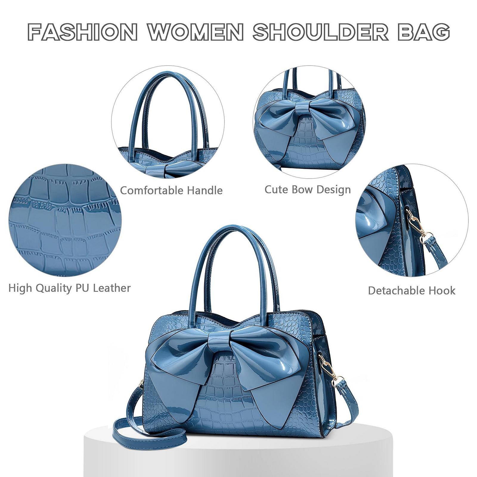 Сумка POSSOBAG, маленькая, элегантная, женская, модная, с милым бантом, тоут, шоппер, для бизнеса, путешествий, повседневная, из яркой искусственной ПУ кожи, синяя, фото №6