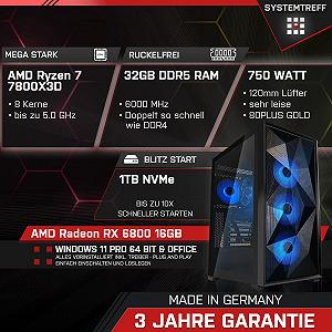 ПК SYSTEMTREFF Gaming High-End AMD Ryzen 7 7800X3D RX 6800 1TB M.2 NVMe 32GB DDR5 WLAN synthetic.ua - Фото 1