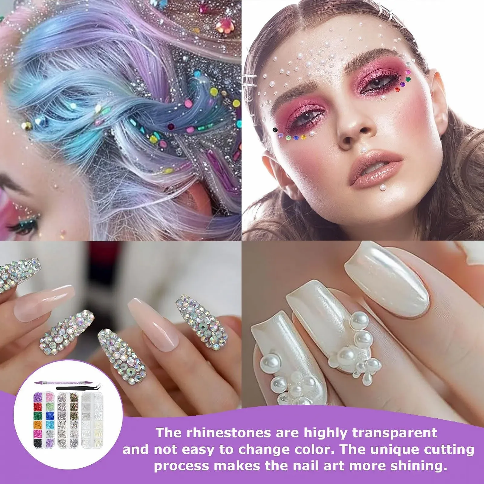 Стразы для ногтей 5200 штук, наклейки для ногтей, стразы для ногтей, плоские бусины с пинцетом и набор указательных ручек для ногтей/одежды/чехлов для телефонов, фото №5