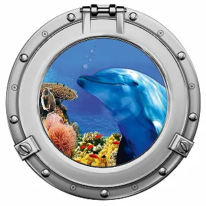 Наклейка для стін GRAZDesign Ілюмінатор Дельфін 40 x 40 см Морський декор для ванної - Фото 1