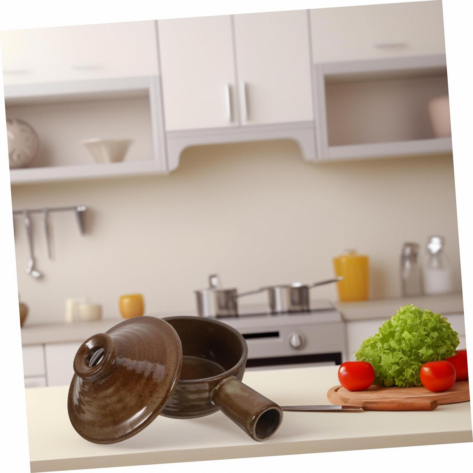 Ківш з грубої глини З кришкою антипригарний З ручками Термостійкий, фото №6