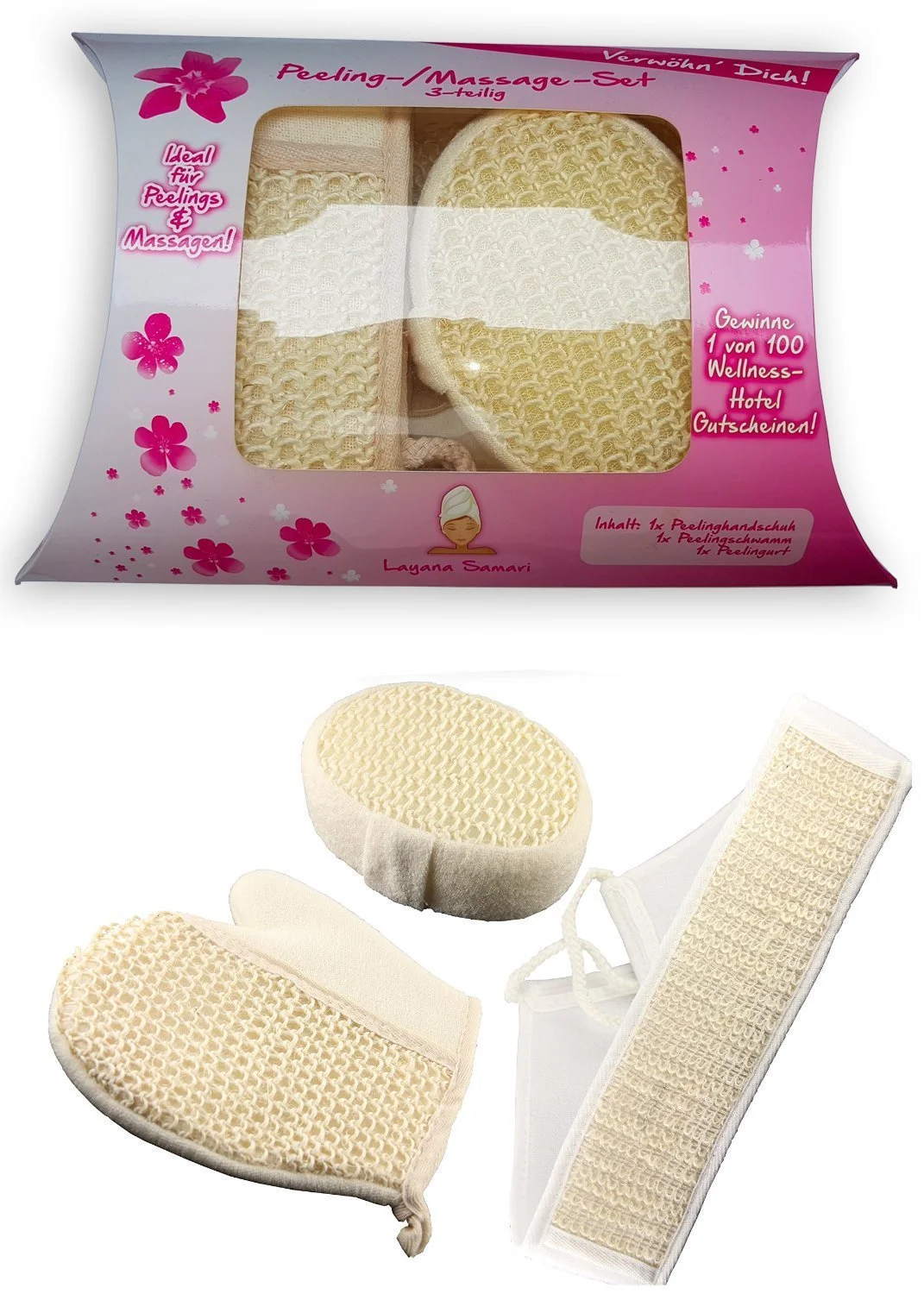 Набір для пілінгу (3 шт.) - рукавичка для пілінгу, ремінь для пілінгу, спонж для пілінгу, фото №1