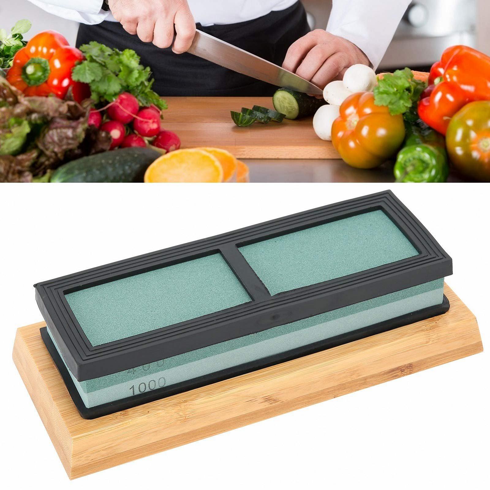 Точильный камень двухсторонний 400/1000 грит белый корунд 180 x 60 x 30 мм с подставкой и угловым держателем, фото №7