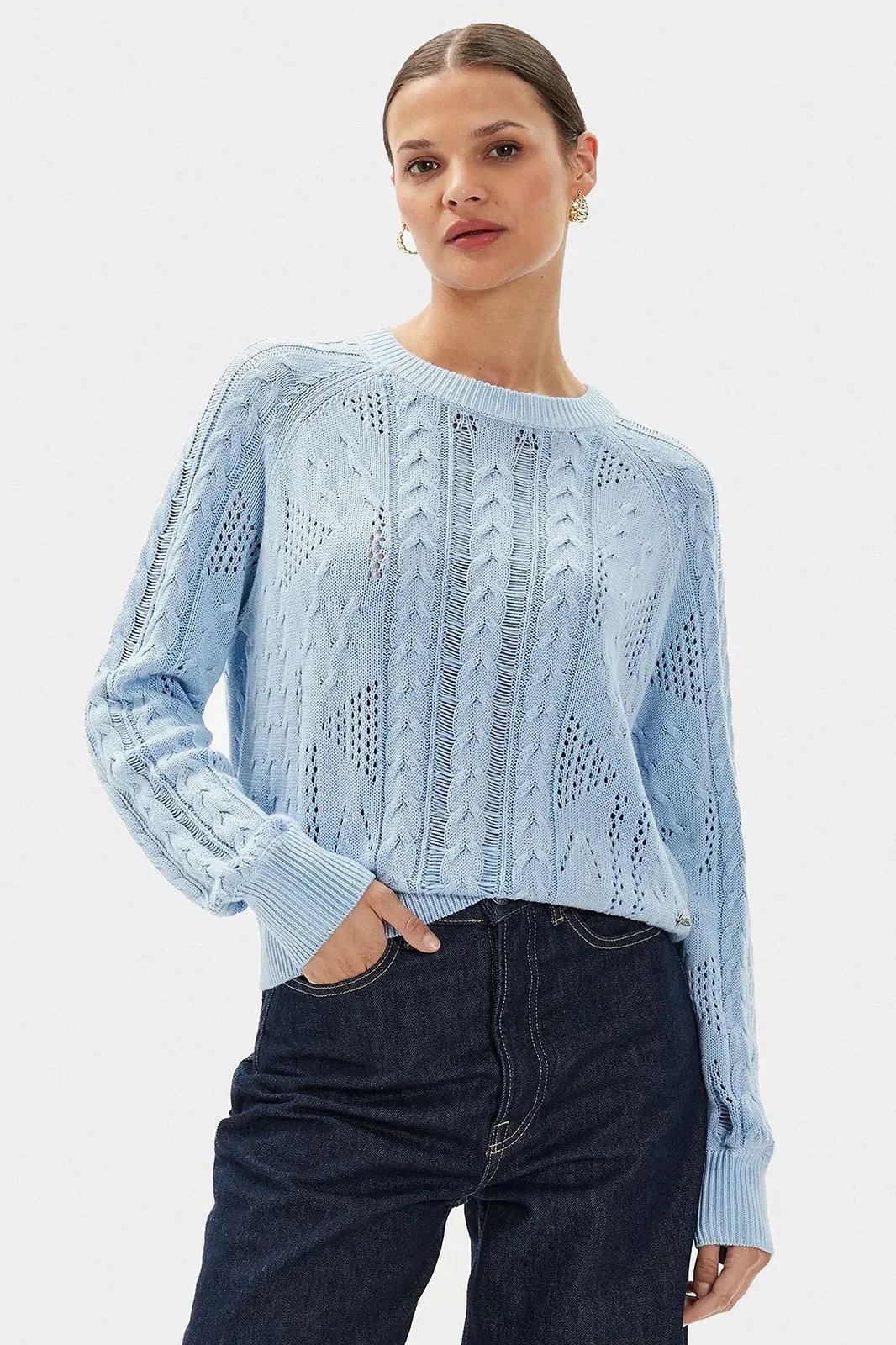 Жіночий джемпер Guess - Theodora Cable Knit Sweater (W4YR11 Z2BB0) Блакитний - S, фото №1