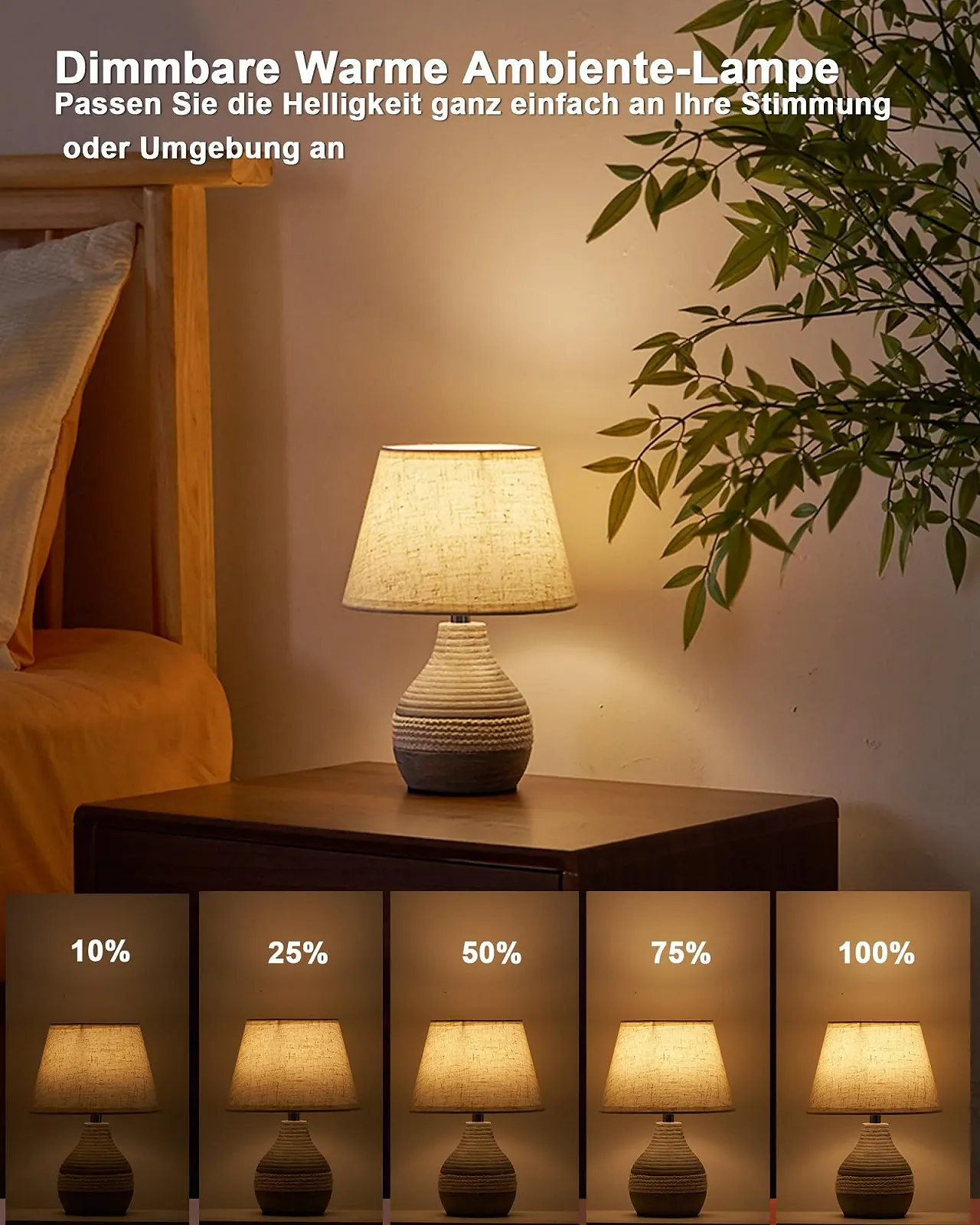 Настільна лампа керамічна бездротова таймер димер лляний плафон пульт ДК акумуляторна, фото №6