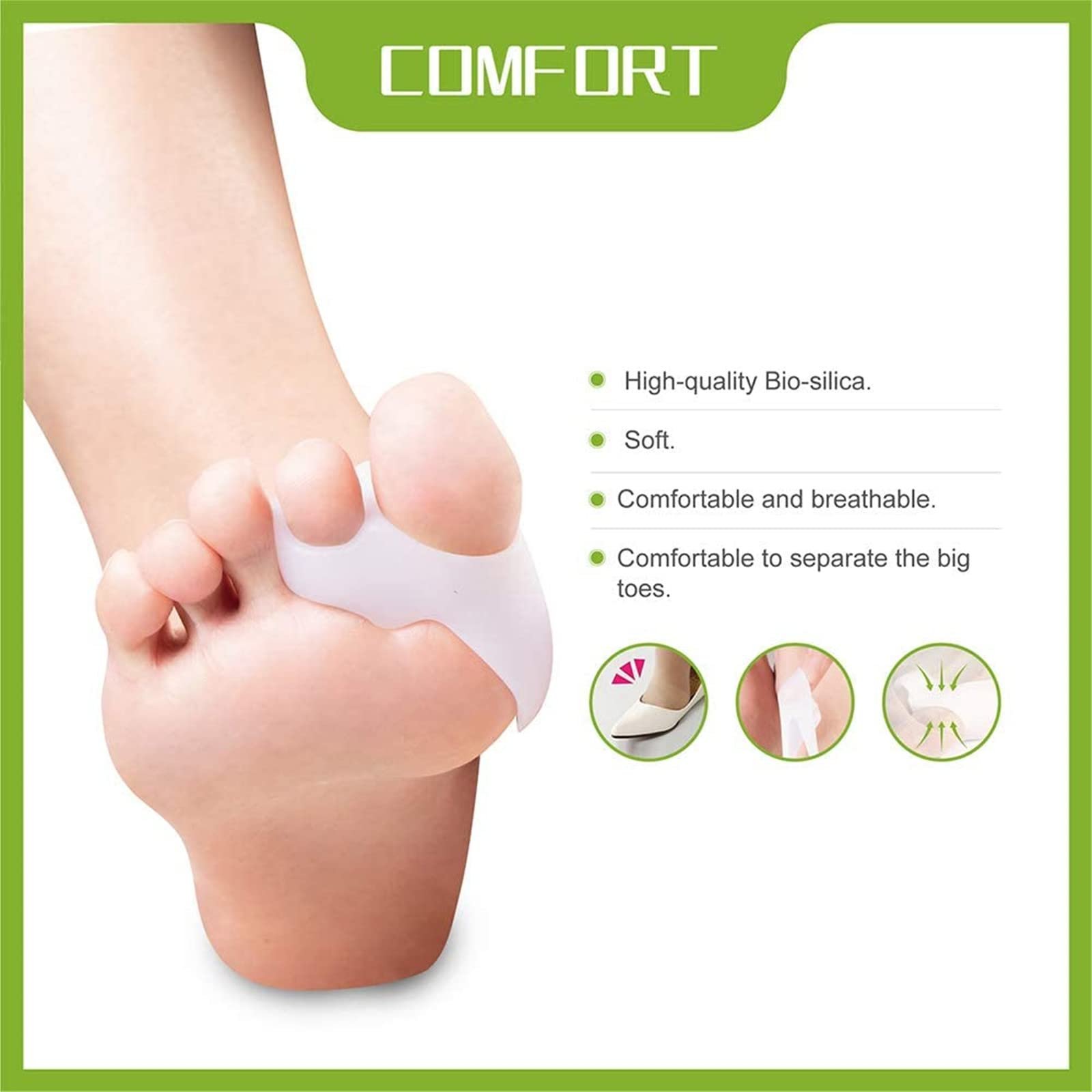 Роздільник для пальців Hallux Valgus [4x] з захистом від вальгусної деформації, захисні шини, пов'язка, фото №6