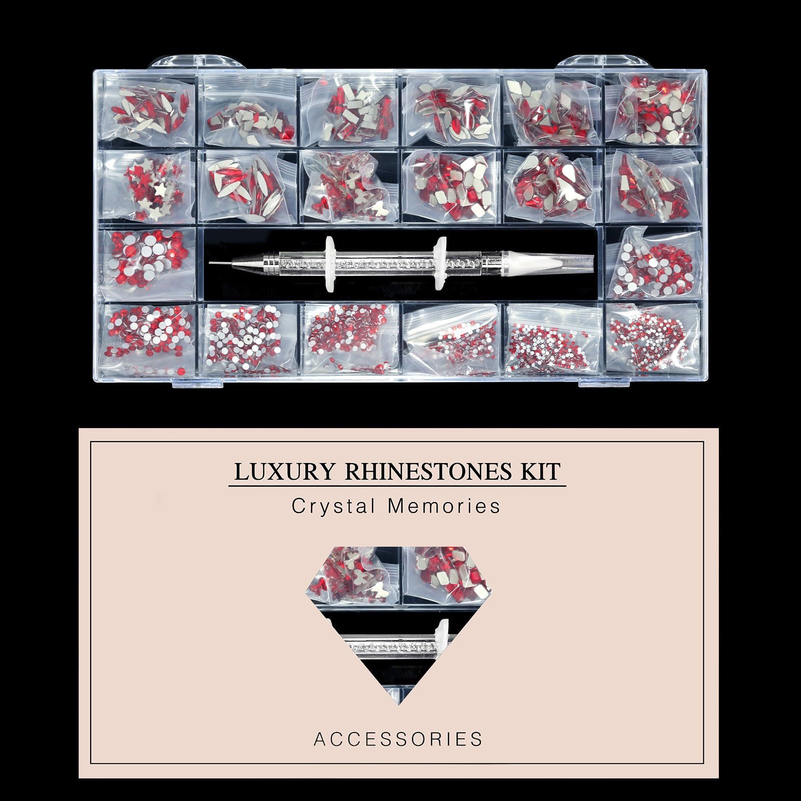 Стразы Тип: Плоские Стразы Микс 600 Штук Алый + 2500 Штук Плоские Стразы 20 Стилей + Воск-Карандаш, фото №7