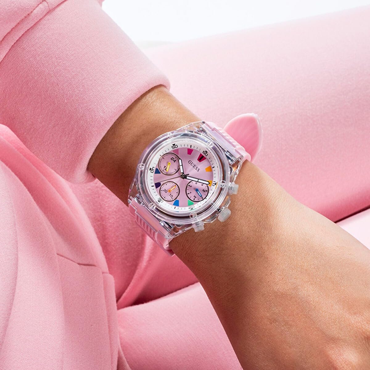 Женские аналоговые кварцевые часы GUESS Modern GW0438L7 с браслетом из нержавеющей стали, розовые, фото №4 Женские аналоговые кварцевые часы GUESS Modern GW0438L7 с браслетом из нержавеющей стали, розовые, фото №4