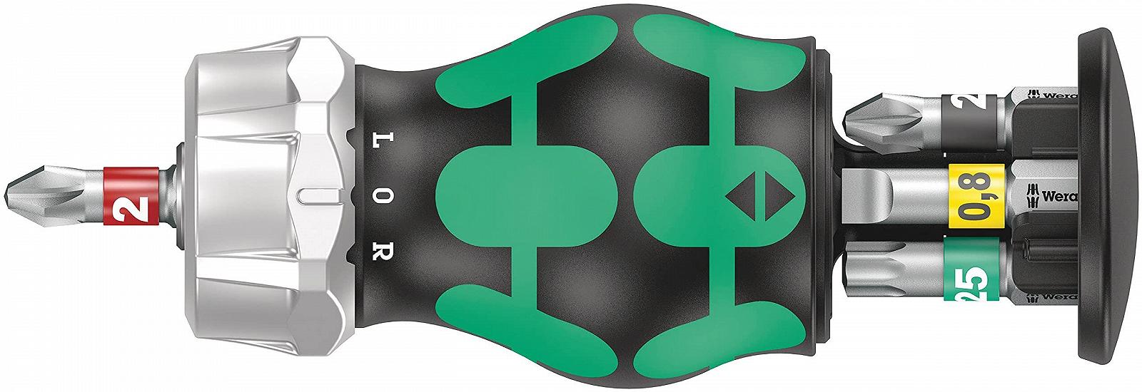 Викрутка з храповим механізмом Wera Kraftform Kompakt Stubby Magazine RA 2 з магазином бітів 6 предметів 05008884001, фото №1