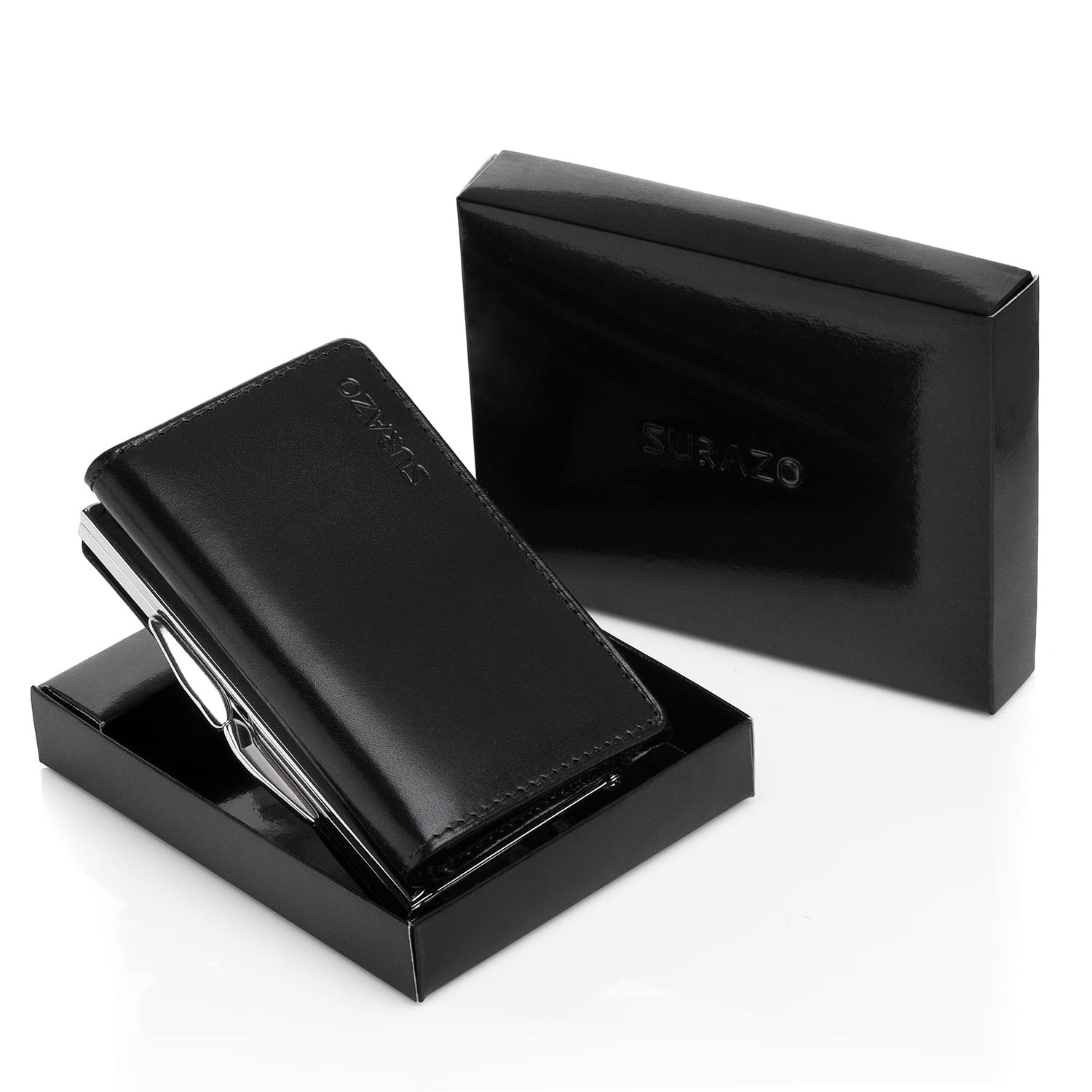 Кошелек Женский Кожаный SURAZO® Маленький Много Отделений 12 Отделений для Карт RFID Защита Отделение для Монет Черный Классический, фото №2