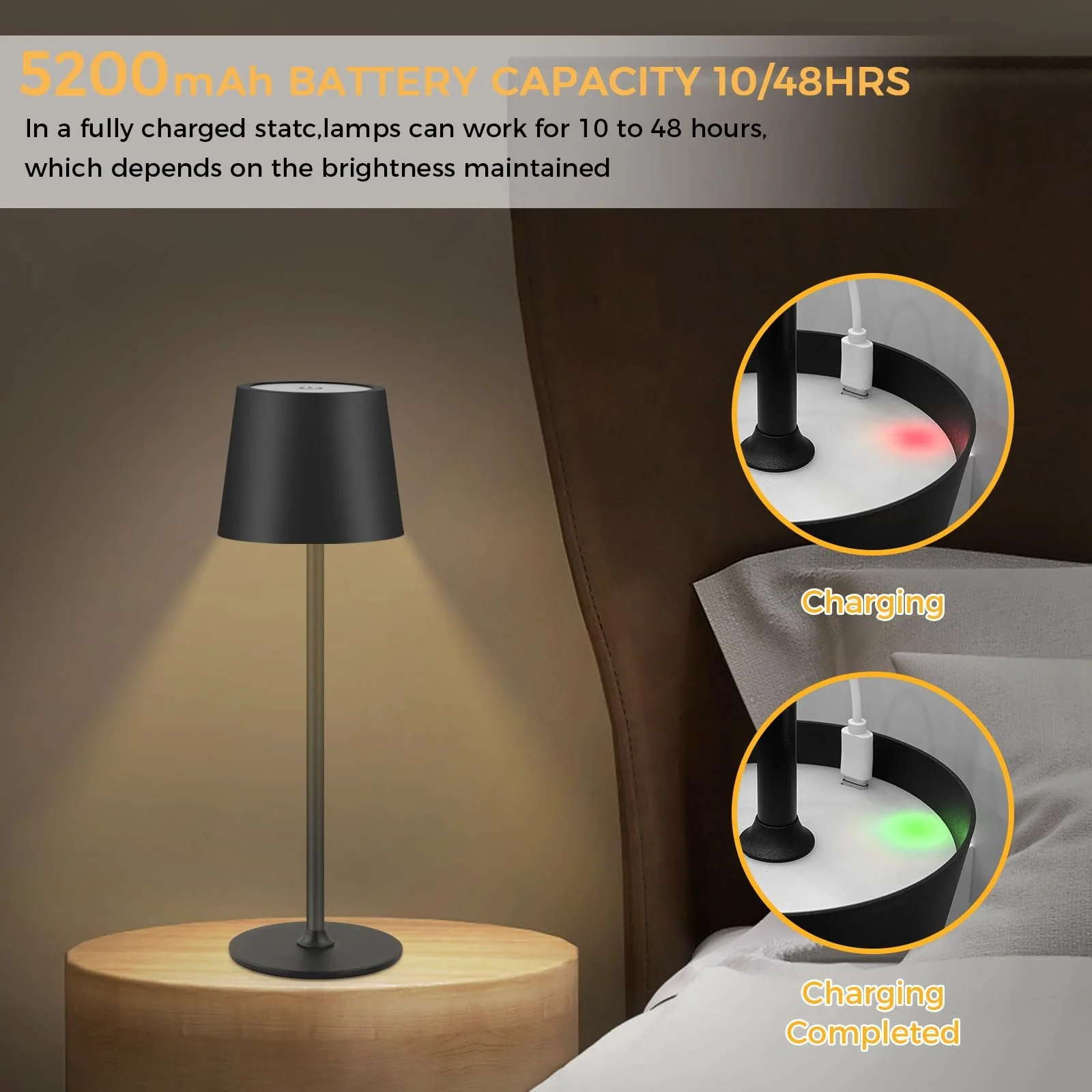 Настільна лампа CNMTCCO LED Акумуляторна 5200 мАг Сенсорна Водонепроникна, фото №5