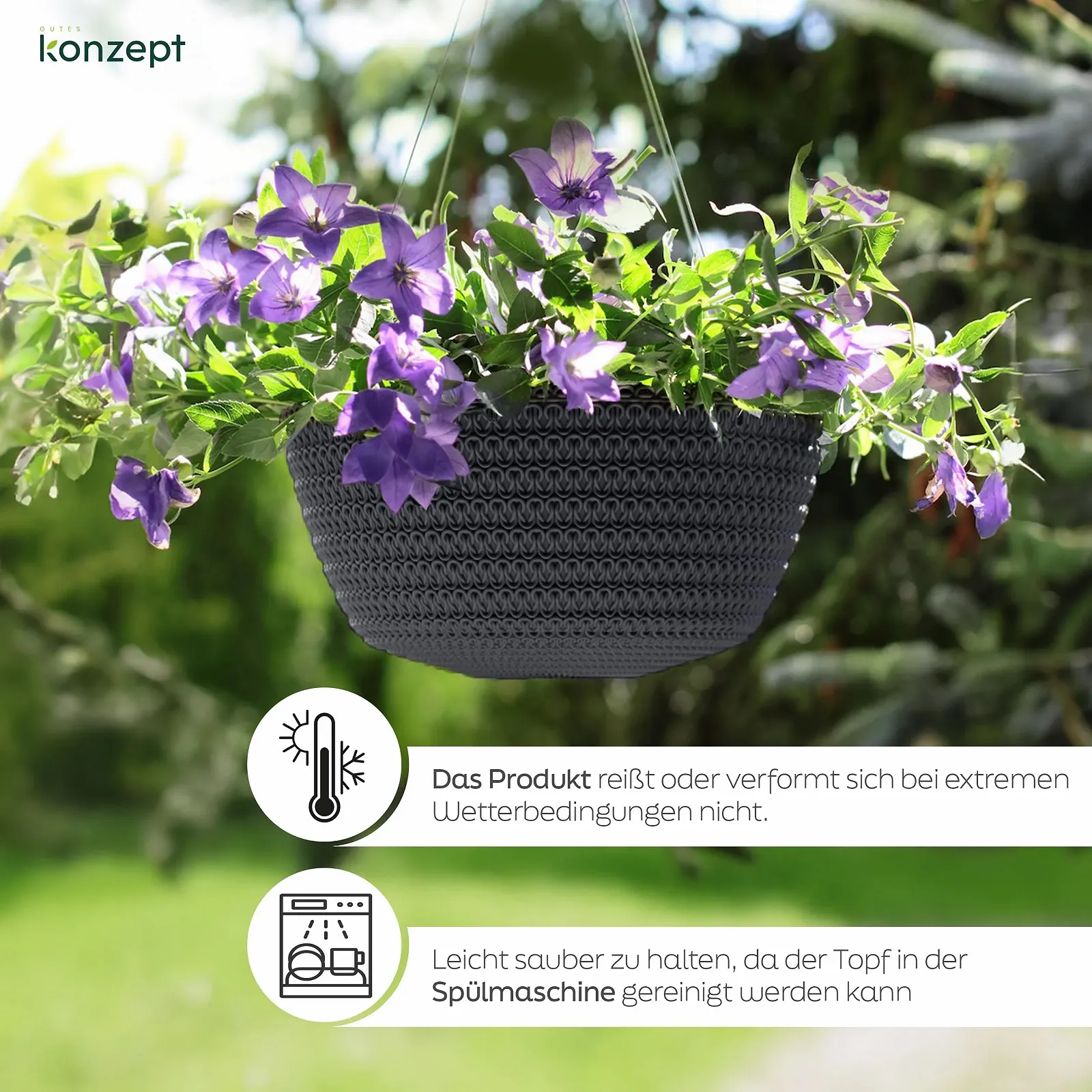 Підвісний кошик KONZEPT з візерунком плетіння діаметр 30 см Антрацит, фото №4 Підвісний кошик KONZEPT з візерунком плетіння діаметр 30 см Антрацит, фото №4