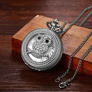 Кишеньковий годинник Золотий срібний годинник із стразами у вигляді сови synthetic.ua - Фото 1