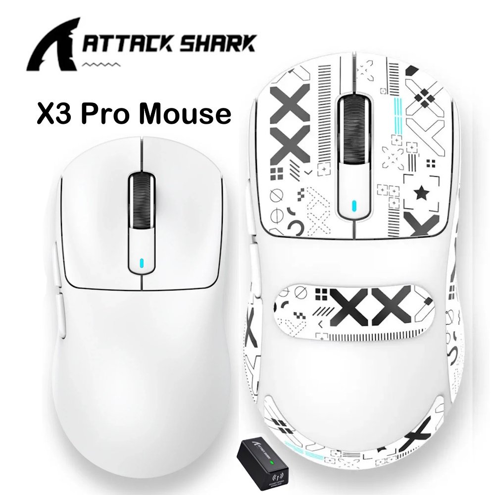 Миша Attack Shark X3 Pro PAW3395 Pixart Omron 8000Hz BT5.2 White, фото №1