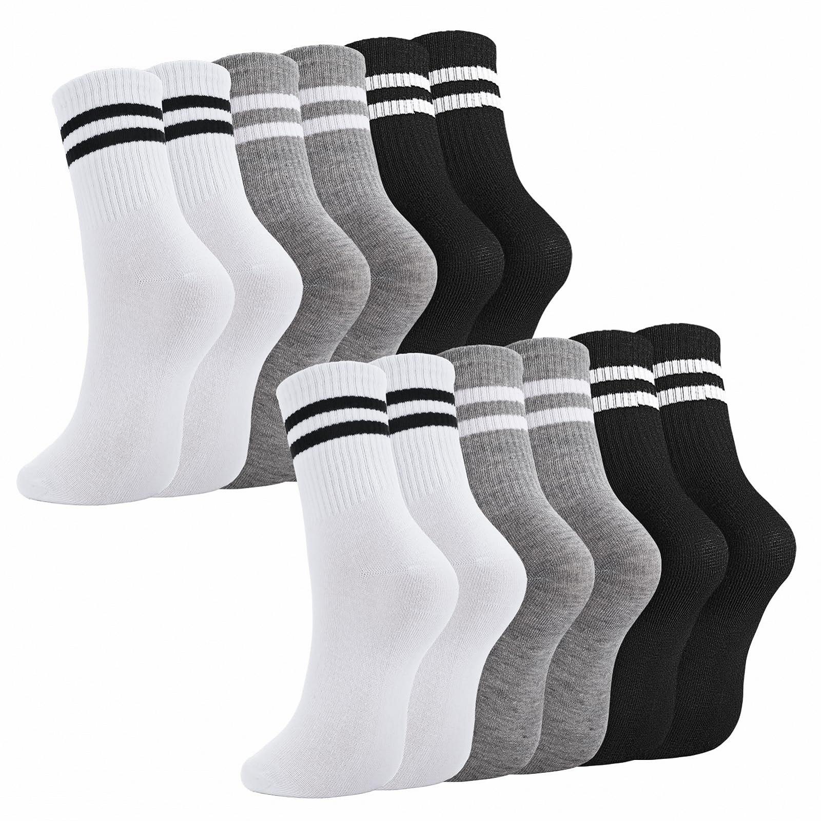 Носки Полосатые Мужские Женские Спортивные Хлопковые Черный, Серый, Белый (6 пар), фото №1
