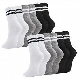 Носки Полосатые Мужские Женские Спортивные Хлопковые Черный, Серый, Белый (6 пар) - Фото 1