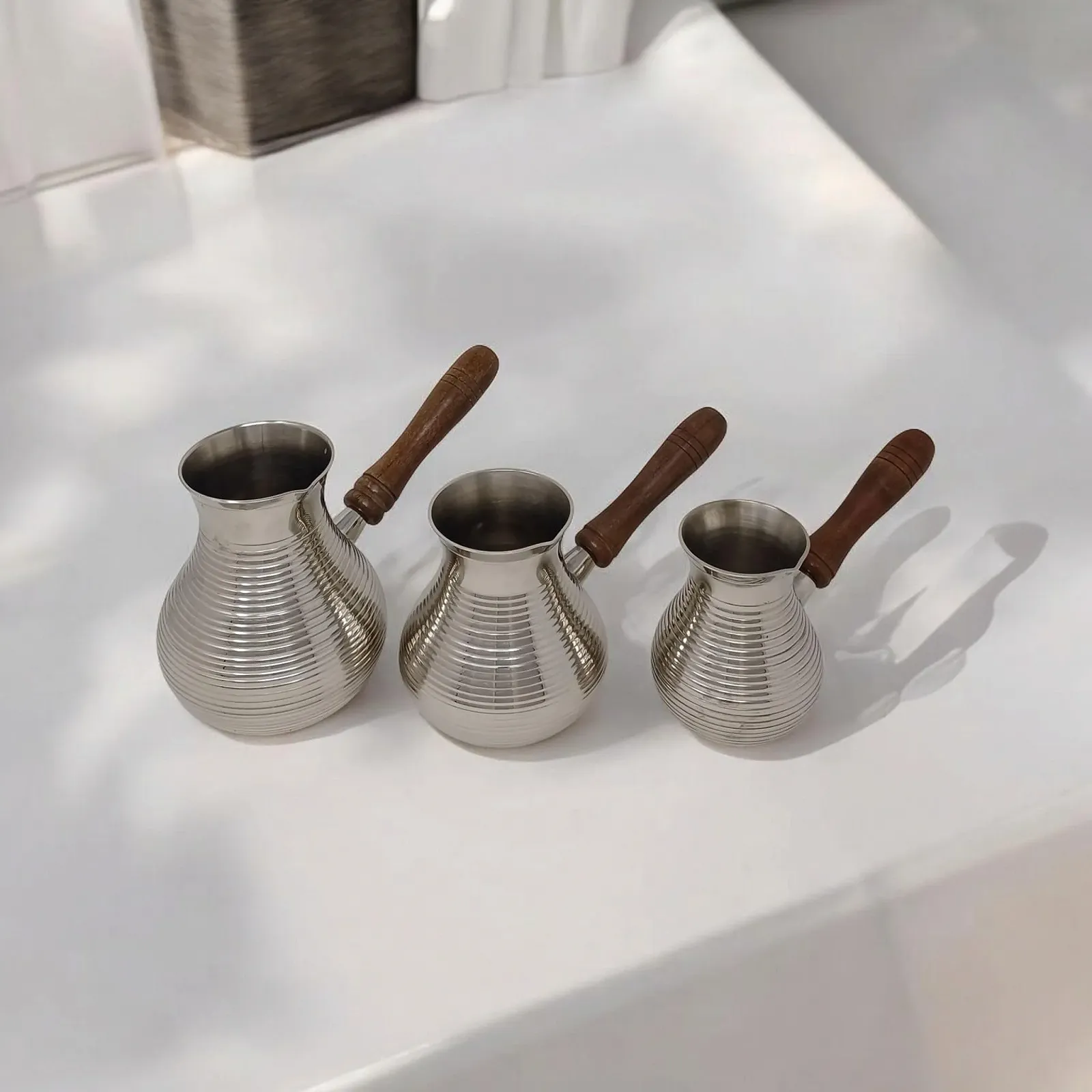 Турка Cezve 500 мл Никелированная латунь Съемная деревянная ручка, фото №7